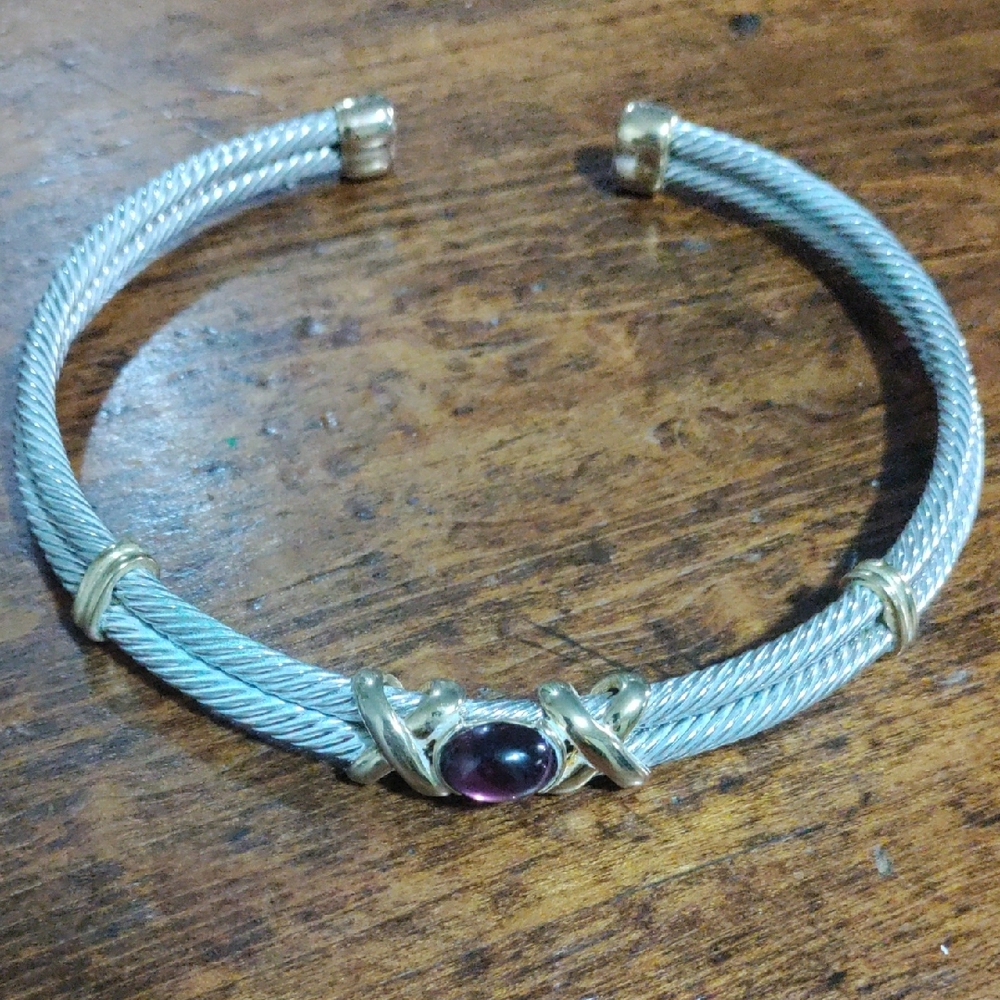 Elegant  Vintage Silver and Gold Necklac/Choker with Purple Accent